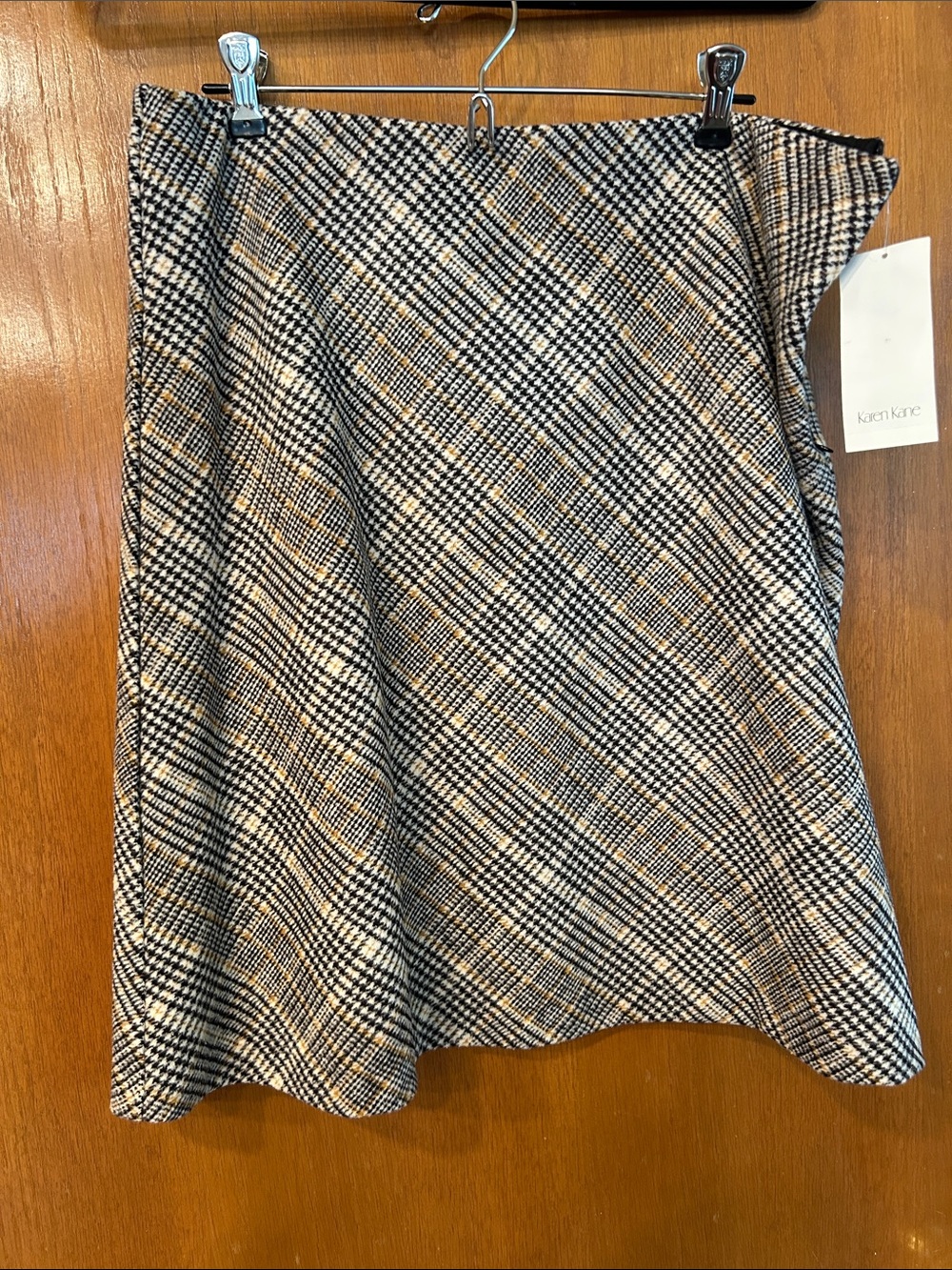 Karen Kane Plaid A-Line Skirt in Black, White, Tan